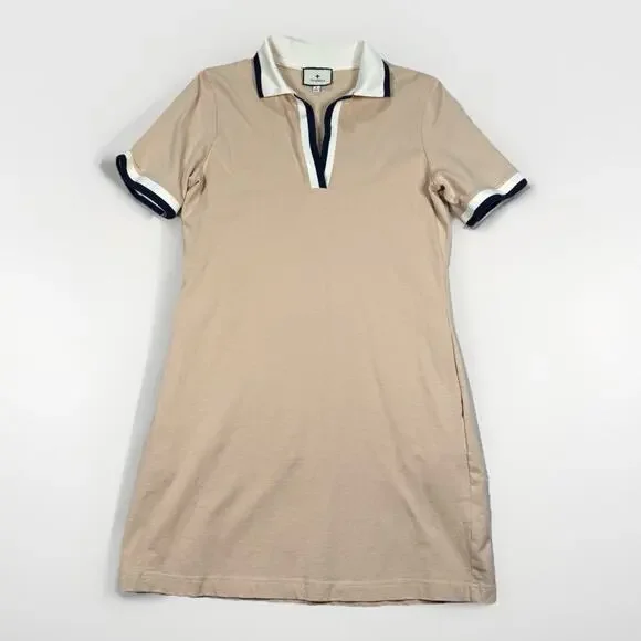 Tuckernuck Hutton Polo Mini Dress Beige Women's Size Small Preppy Pockets - Picture 3 of 10